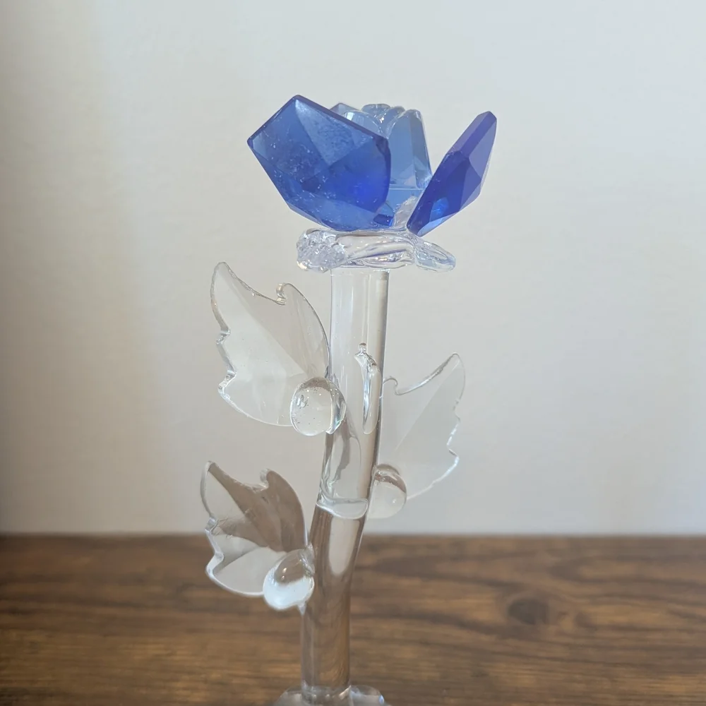 Vintage Blue and Clear Glass Flower Sculpture - Picture 2 of 7